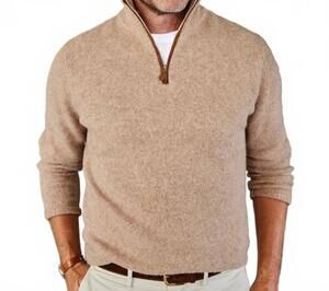 NEW COLLARS & CO. men's balmoral quarter zip wool sweater in camel